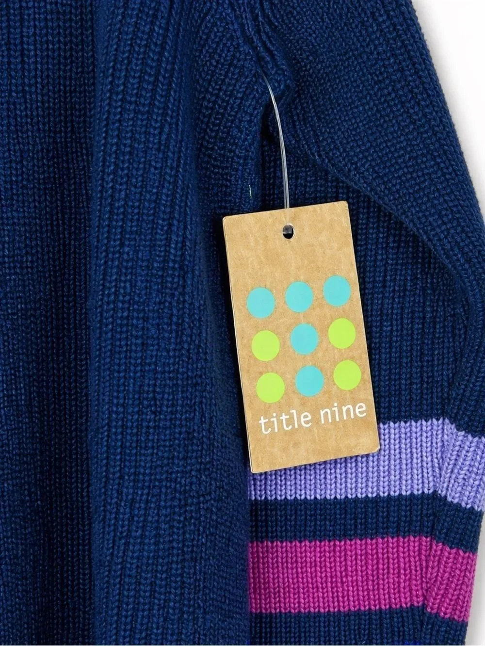 Title Nine NWT Blue Turtleneck Sweater Navy M Striped Colorblock Sleeve Pullover